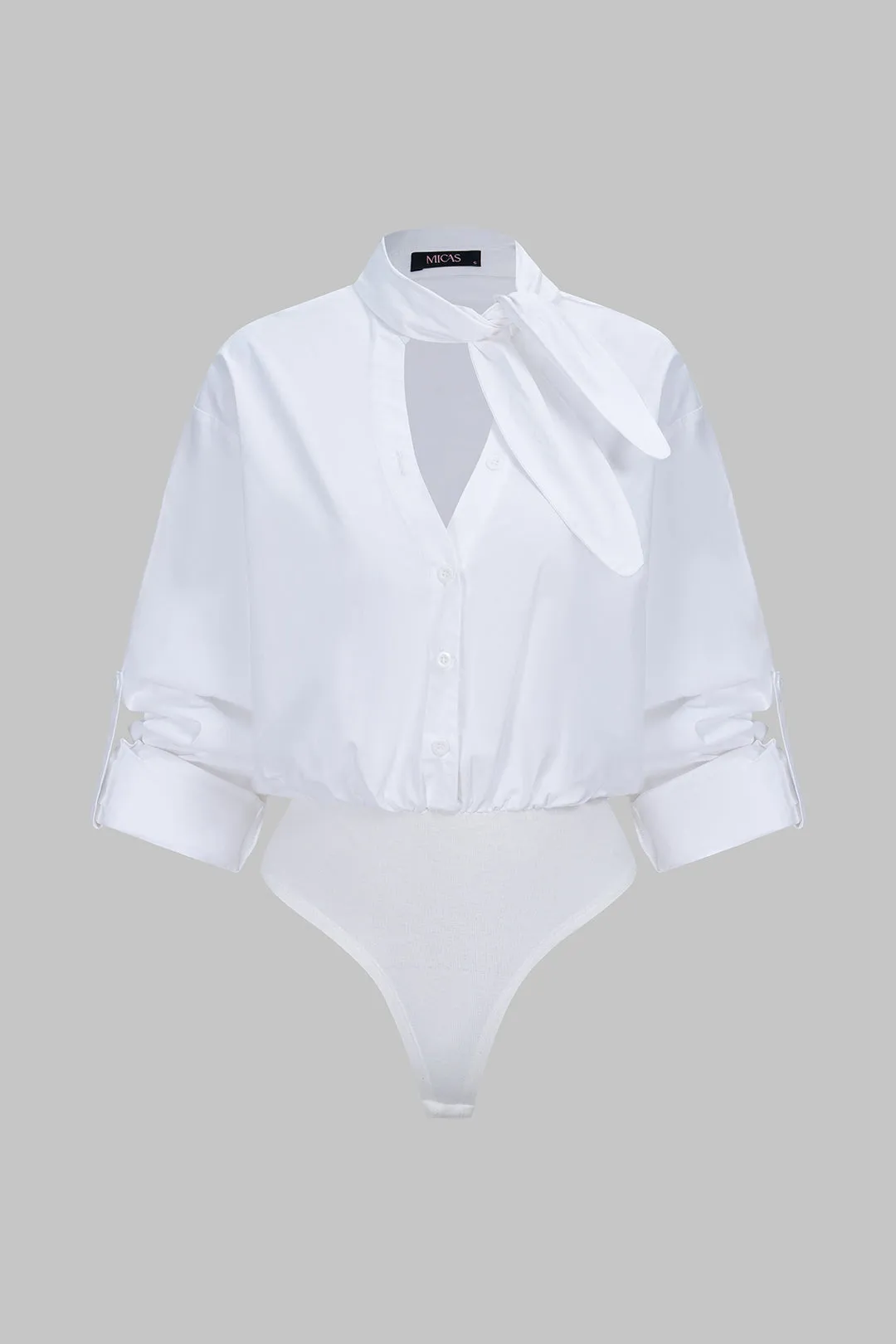 Stripes Print Button Patchwork Knotted Long Sleeve Bodysuit sold by Micas product image thumbnail 4