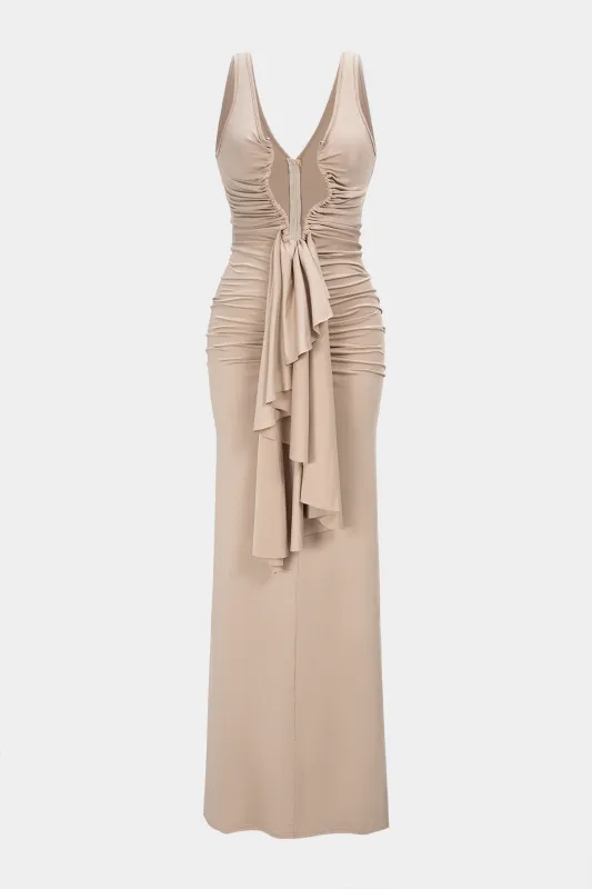 Metallic Decor Cut Out Ruched Slip Sleeveless Maxi Dress sold by Micas