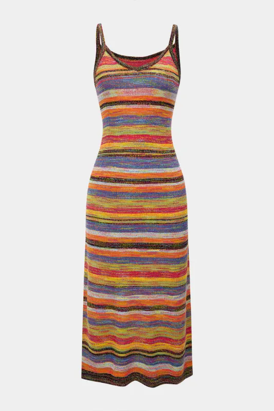 Knit Contrast Stripes Print Slip Sleeveless Dress sold by Micas