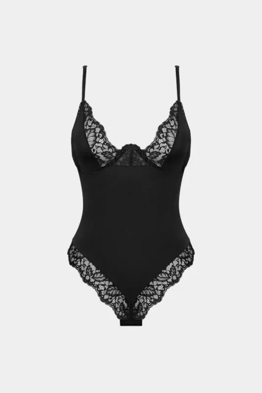 Lace Trim V-Neck Sleeveless Bodysuit sold by Micas