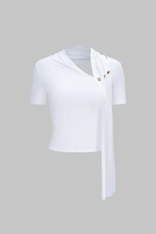 Metallic Decor Ruched Asymmetrical Short Sleeve T-Shirt sold by Micas
