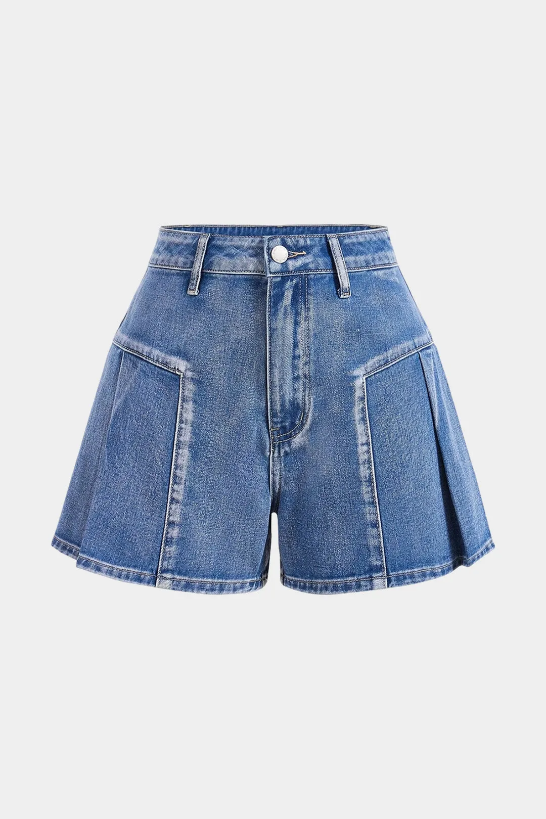 Denim Pleated Button Stitching Shorts sold by Micas