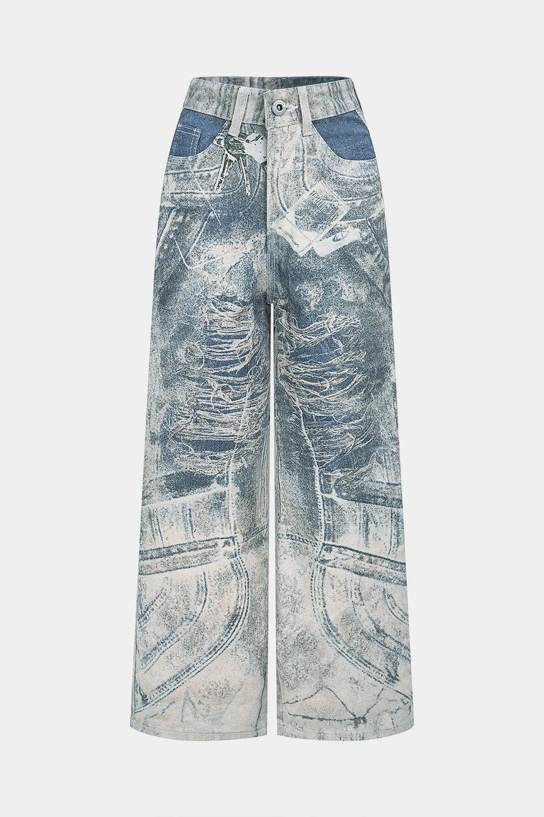 Denim Retro Print Wide Leg Jeans sold by Micas