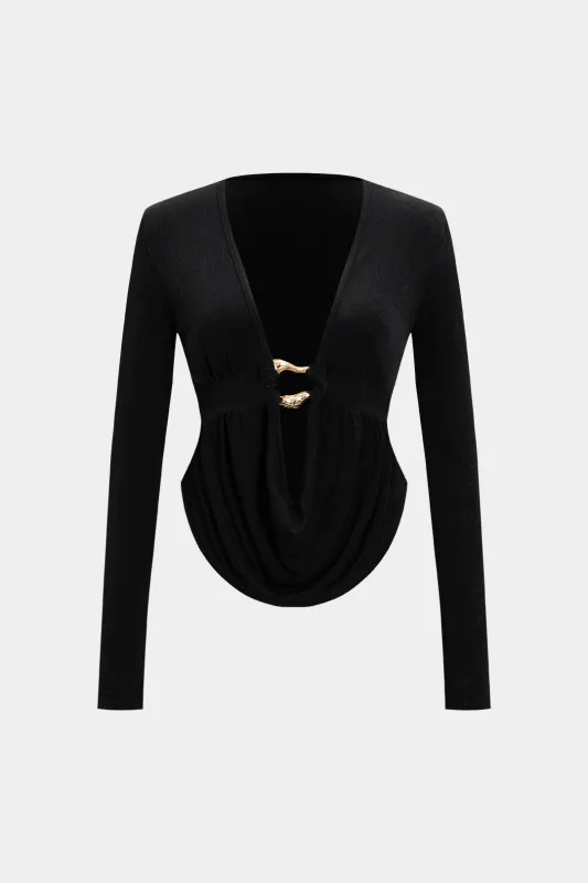 Draped Cowl Neck Ruched Long-Sleeve Top sold by Micas