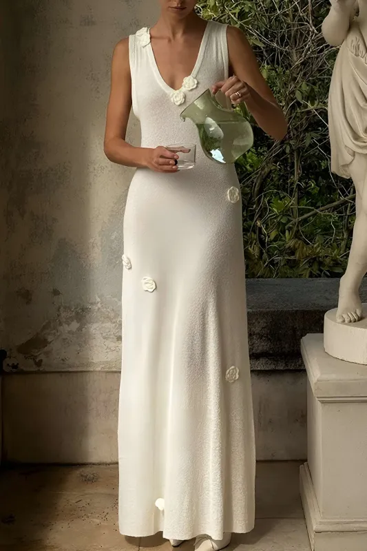 Knit 3D Flower Decor Sleeveless Dress sold by Micas