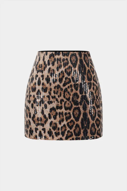 Leopard Print Sequin High Waist Mini Skirt sold by Micas