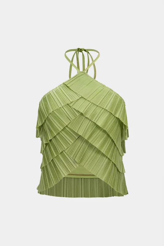 Halter Neck Tie-Up Crossed Pleated Cami Top sold by Micas