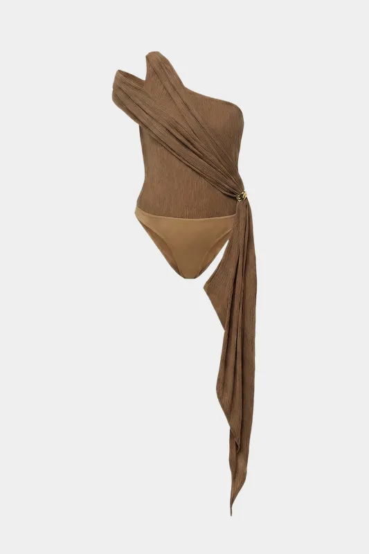 One Shoulder Asymmetrical Ruched Bodysuit sold by Micas