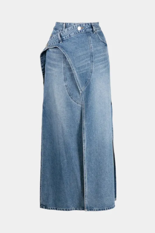 Denim High Waist Washed Asymmetrical Side Slit Skirt sold by Micas