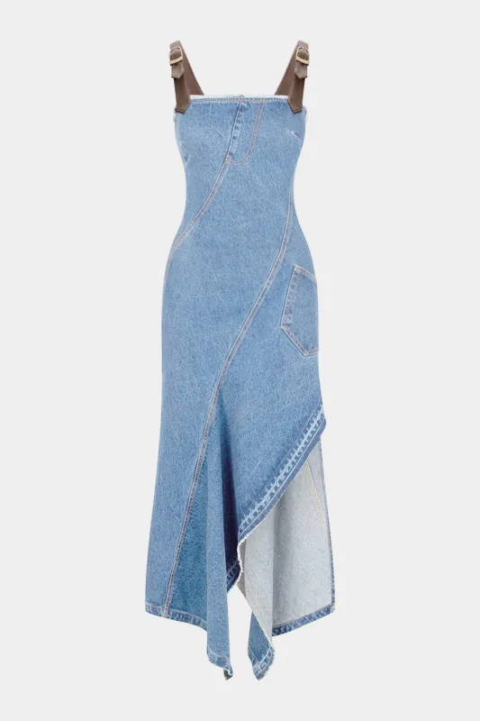Denim Asymmetrical Frayed Sleeveless Dress made by Micas
