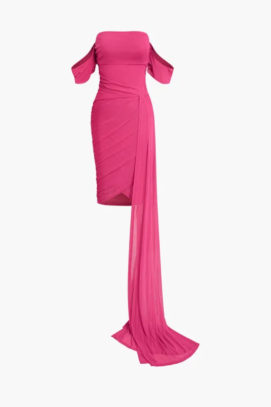 Mesh Asymmetrical Ruched Sleeveless Mini Dress sold by Micas