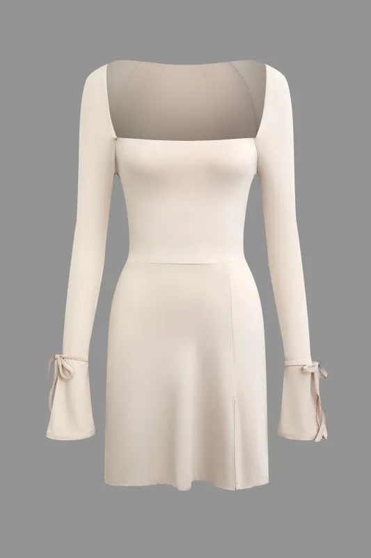 Square Neck Shell Long Sleeve Slit Mini Dress sold by Micas