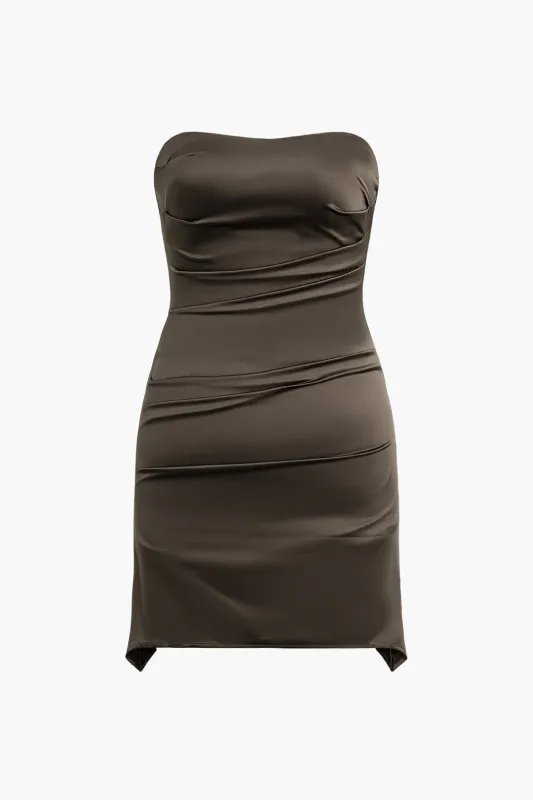Ruched Zipper Strapless Sleeveless Mini Dress sold by Micas