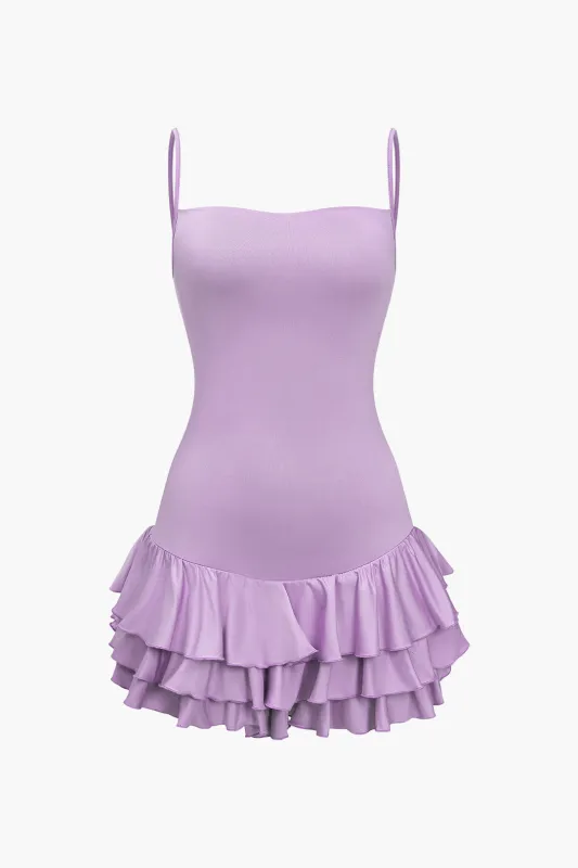 Solid Ruffle Hem Sleeveless Mini Dress sold by Micas