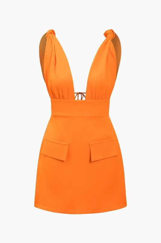 Fake Pockets Twist Knot Cut Out Tie Up Sleeveless Mini Dress sold by Micas
