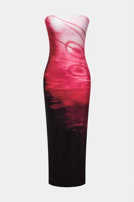 Ombre Print Slit Sleeveless Midi Dress made by Micas
