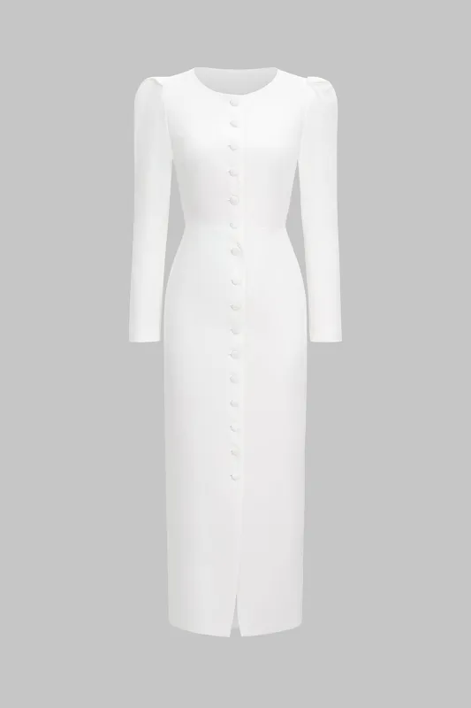 Round Neck Button Long Sleeve Maxi Dress sold by Micas