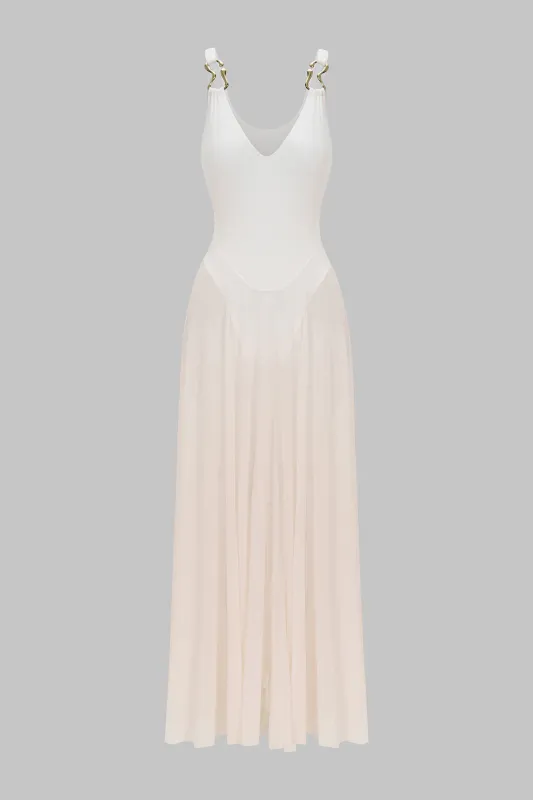 Mesh V-Neck Metallic Decor Sleeveless Maxi Dress sold by Micas
