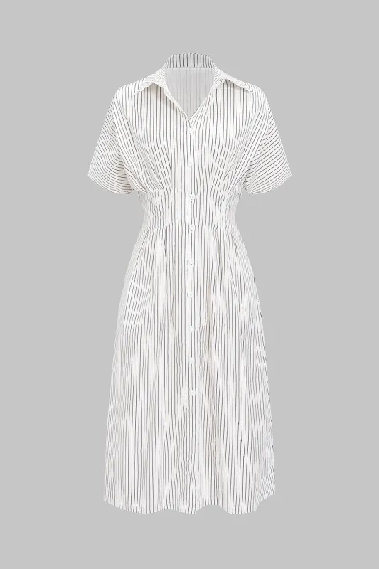 Stripes Print Button Ruched Short Sleeve Maxi Dress sold by Micas