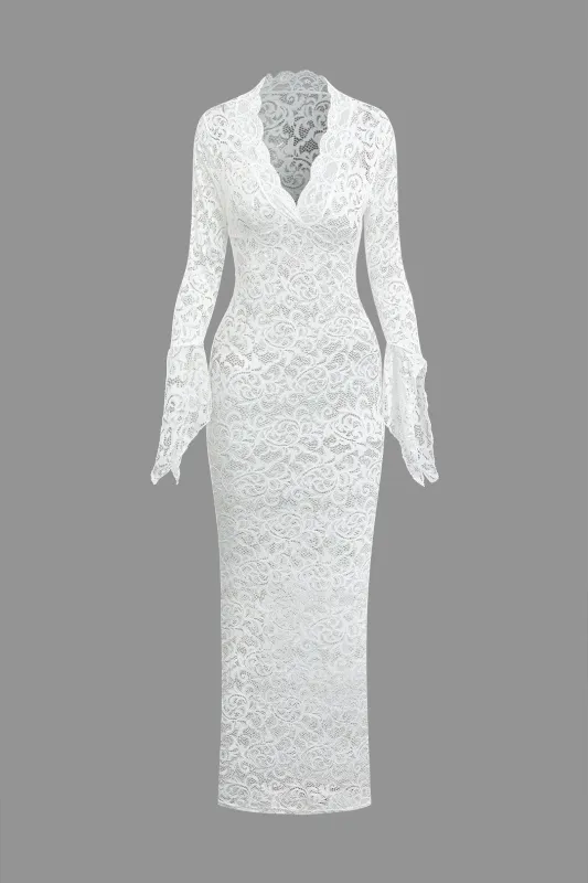 Lace V-Neck Long Sleeve Maxi Dress sold by Micas