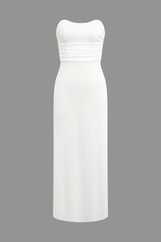 Ruched Backless Tie Up Slit Sleeveless Maxi Dress sold by Micas