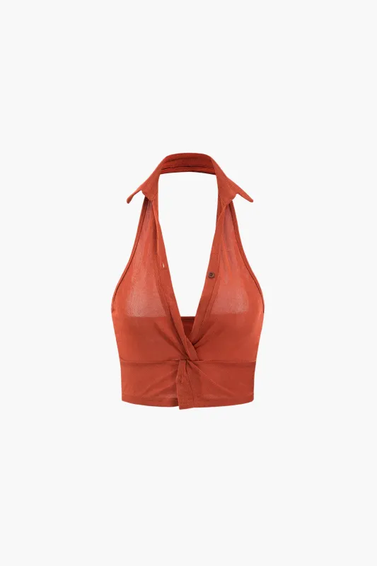 Twist Knot Halter Neck Button Cami Top sold by Micas