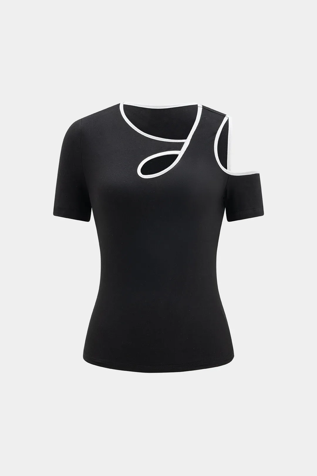 Contrast Cut Out Hollow Shoulder Short Sleeve T-Shirt sold by Micas