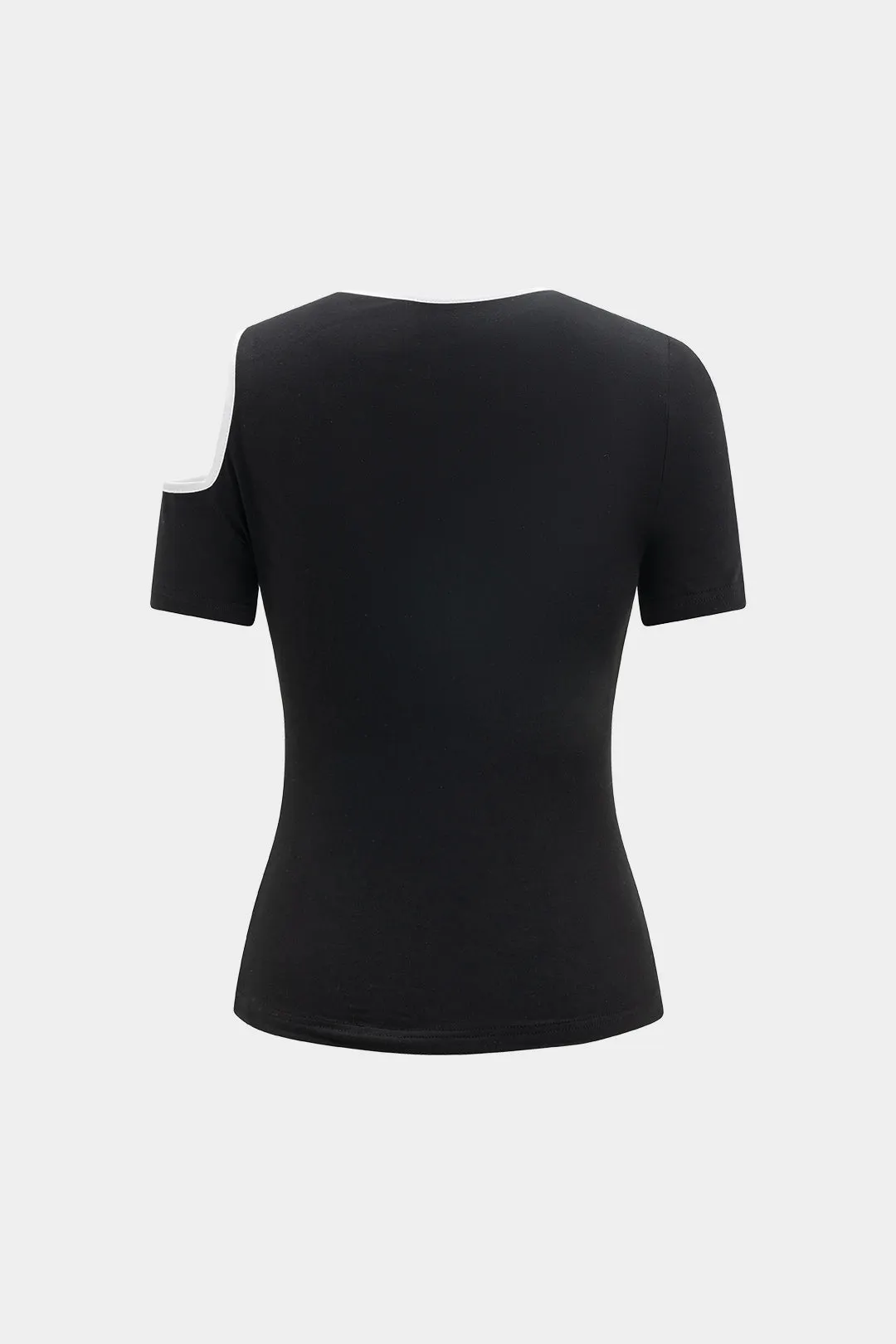 Contrast Cut Out Hollow Shoulder Short Sleeve T-Shirt sold by Micas product image thumbnail 2