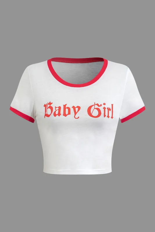 Letter Print Contrast Round Neck Short Sleeve T-Shirt made by Micas