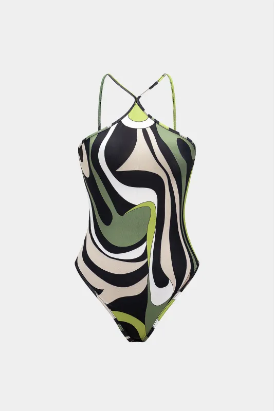 Abstract Print Backless Tie-Up Sleeveless Bodysuit sold by Micas