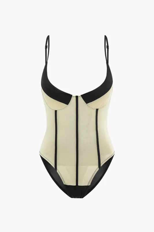 Mesh Contrast Slip Sleeveless Bodysuit sold by Micas