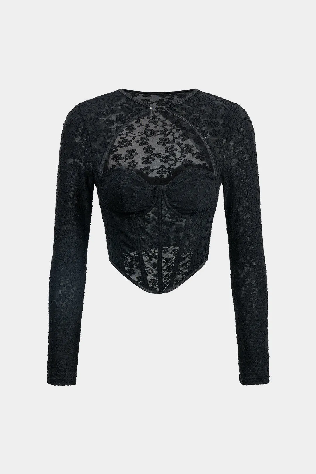 Lace Cut Out Long-Sleeve Top sold by Micas