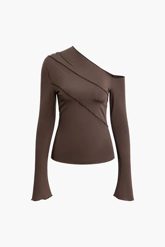 Solid Single Shoulder Long-Sleeve Top sold by Micas