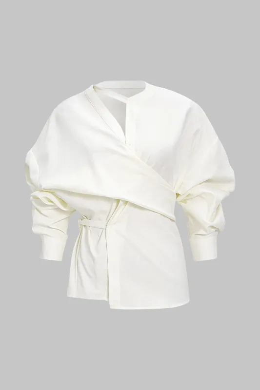 Asymmetrical Tie-Up Long-Sleeve Shirt sold by Micas