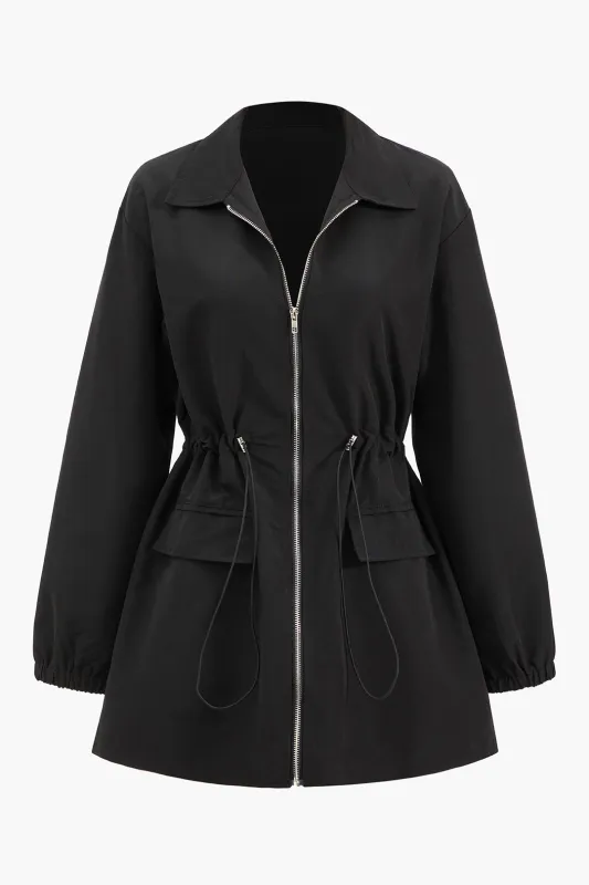 Zipper Pocket Drawstring Long Sleeve Mini Dress sold by Micas