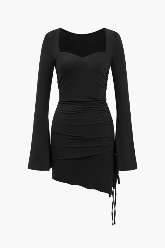 Ruched Asymmetrical Drawstring Long Sleeve Mini Dress sold by Micas