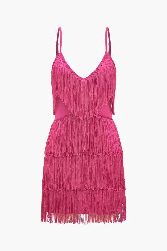 Fringe V-Neck Backless Sleeveless Mini Dress made by Micas