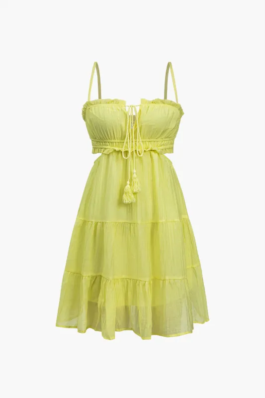 Satin Tie Up Shirred Cut Out Mini Dress sold by Micas