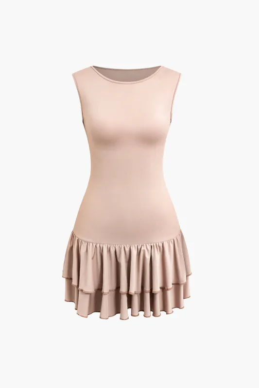 Round Neck Ruffle Hem Sleeveless Mini Dress sold by Micas
