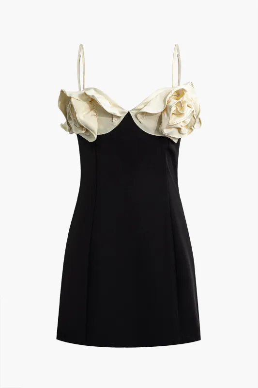 Satin 3D Floral Decor Sleeveless Slip Mini Dress sold by Micas