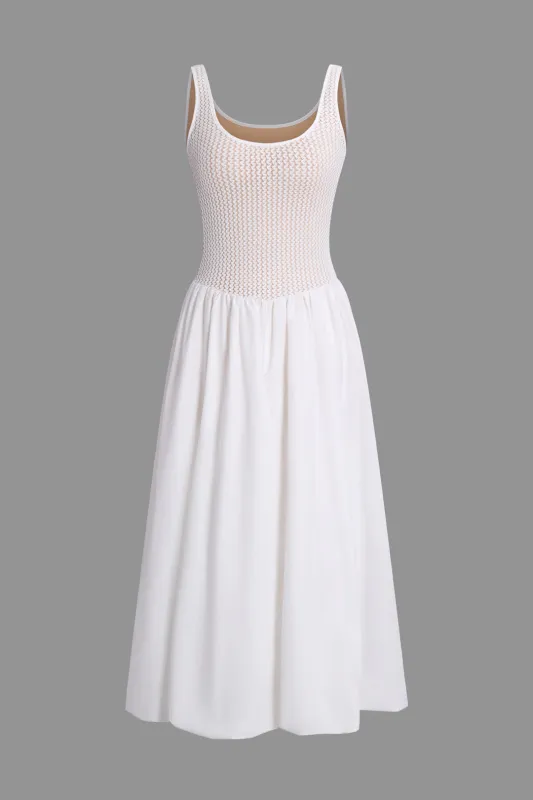 Patchwork Hollow Out Ruched Sleeveless Midi Dress sold by Micas