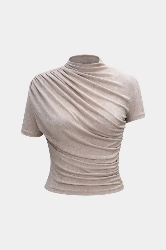 Mock Neck Ruched Short Sleeve T-Shirt sold by Micas