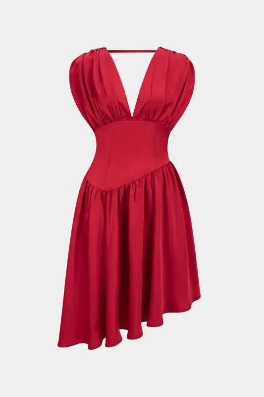 V-Neck Satin Ruched Sleeveless Midi Dress sold by Micas