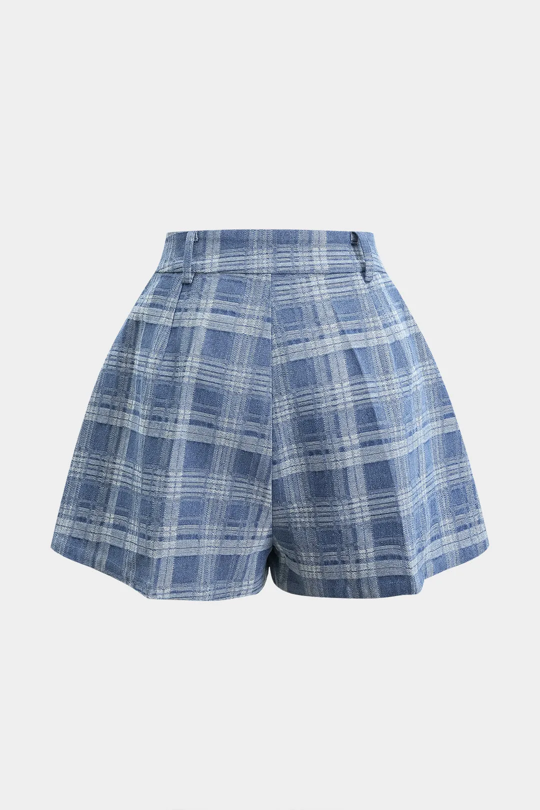 Denim Plaid Print Button Zipper Shorts sold by Micas product image thumbnail 2