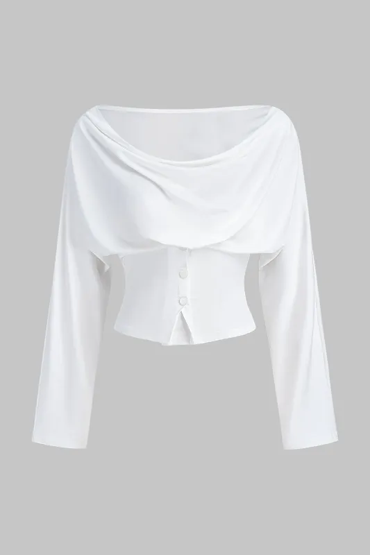 Draped Cowl Neck Ruched Long-Sleeve Top sold by Micas