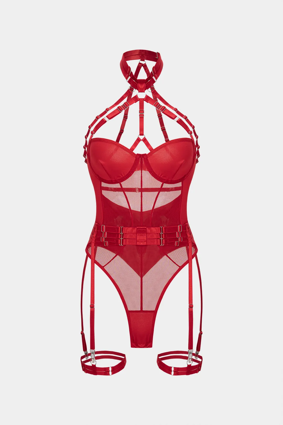 Mesh Chain Halter Neck Backless Lingerie Garter Set sold by Micas product image thumbnail 5