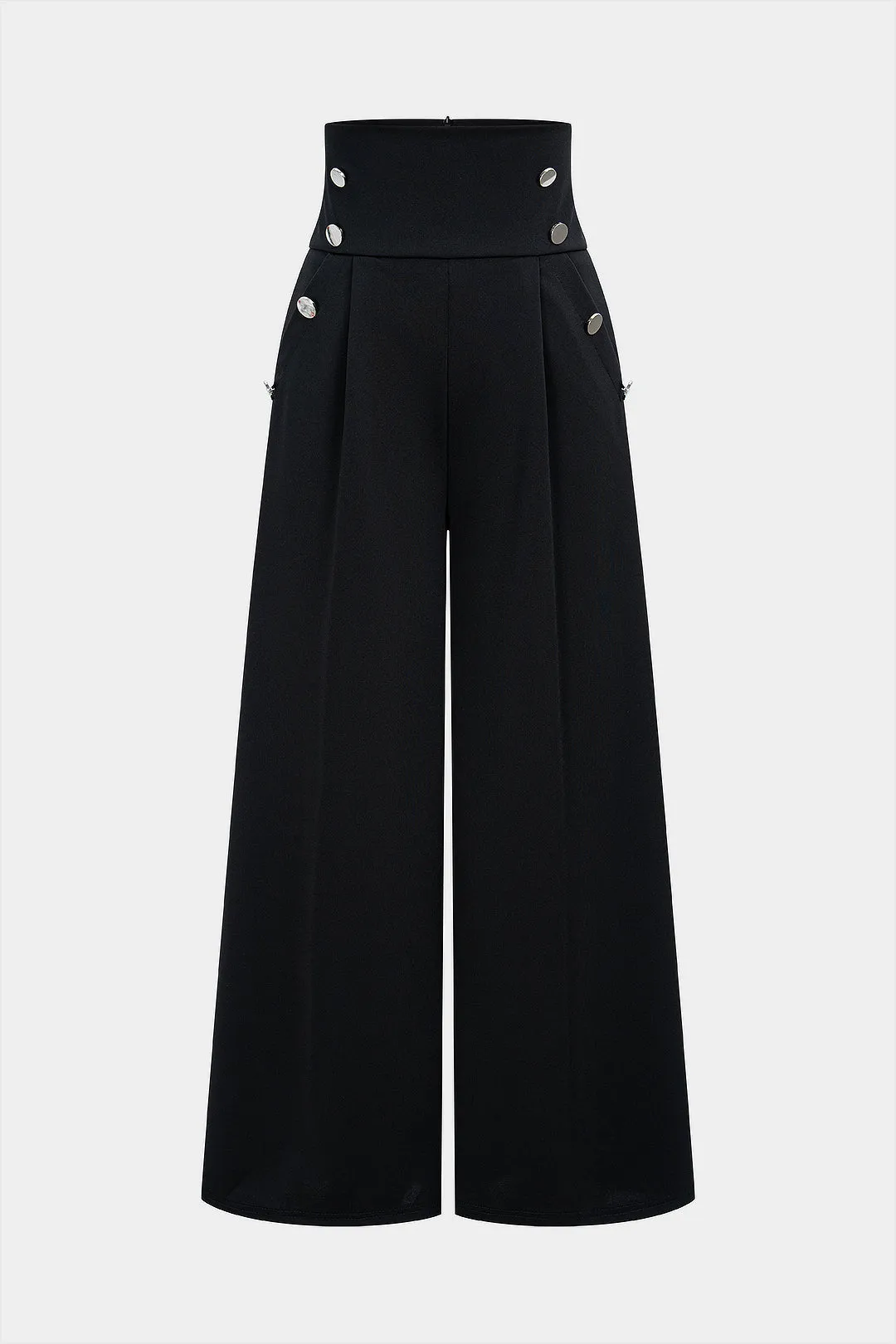 Solid Button High Waist Wide Leg Pants sold by Micas