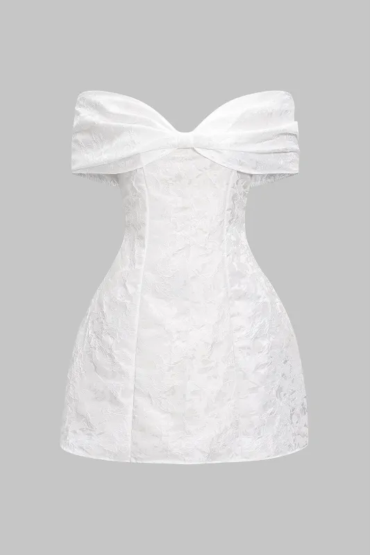Jacquard Bow Off Shoulder Strapless Sleeveless Mini Dress sold by Micas