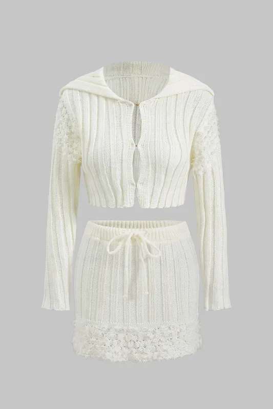 Knit Tie-Up Long-Sleeve Top And Skirt Set made by Micas