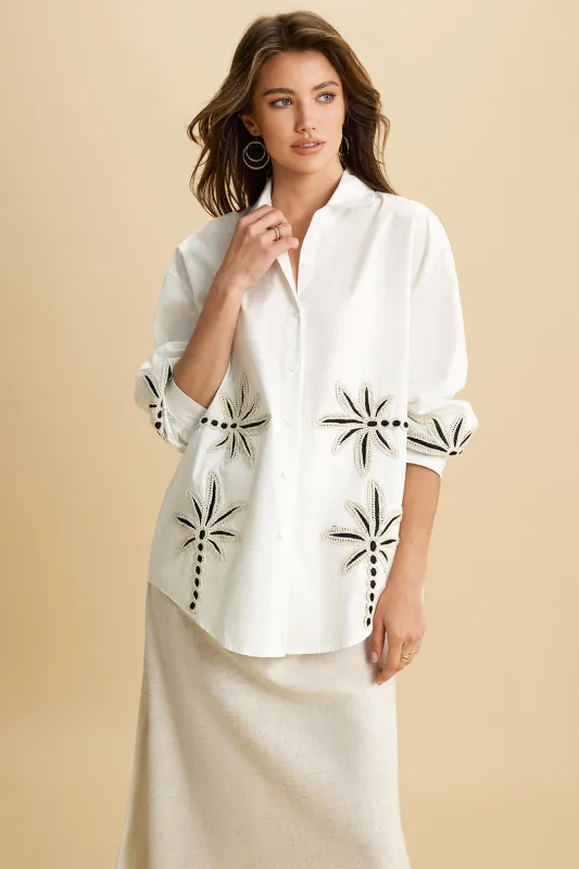 Appliques Button Long-Sleeve Shirt sold by Micas